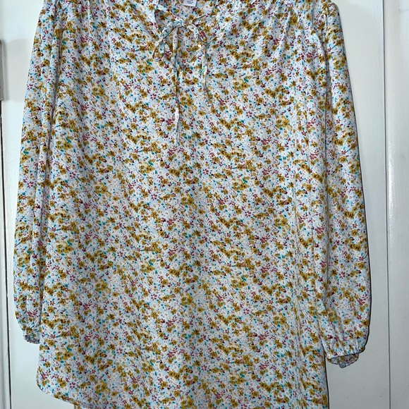 Carolina Belle Floral Blouse w/ tie neck & elastic cuffs Plus size - 1X - Picture 6 of 6